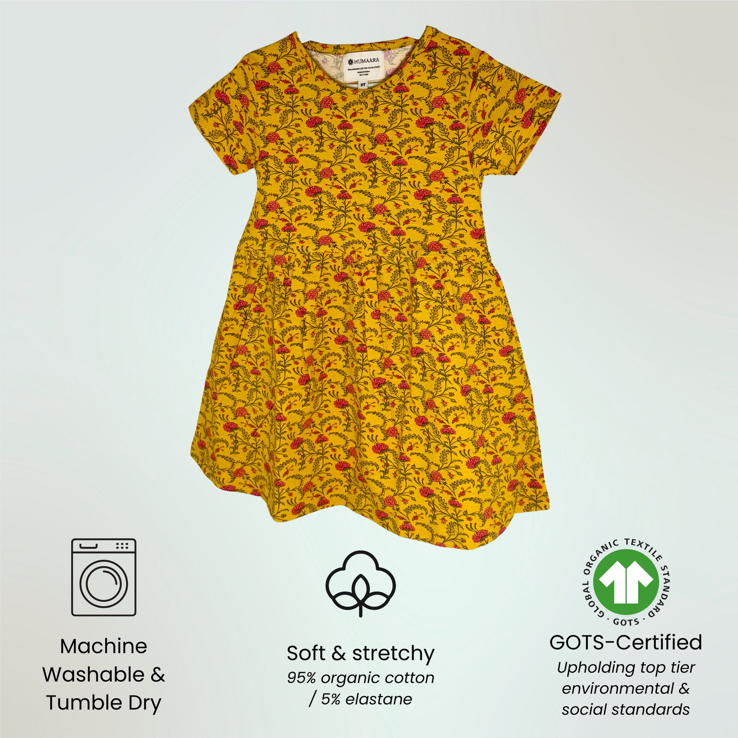 Toddler Organic Cotton Summer Dress | 18M, 2T, 3T | Basanti Sunshine Yellow