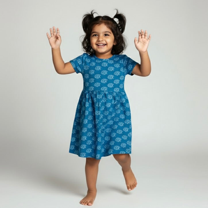 Toddler Short-Sleeve Cotton Dress | 18M, 2T, 3T | Indian Blue 2T Toddler Short-Sleeve Cotton Dress | 18M, 2T, 3T | Indian Blue 2T