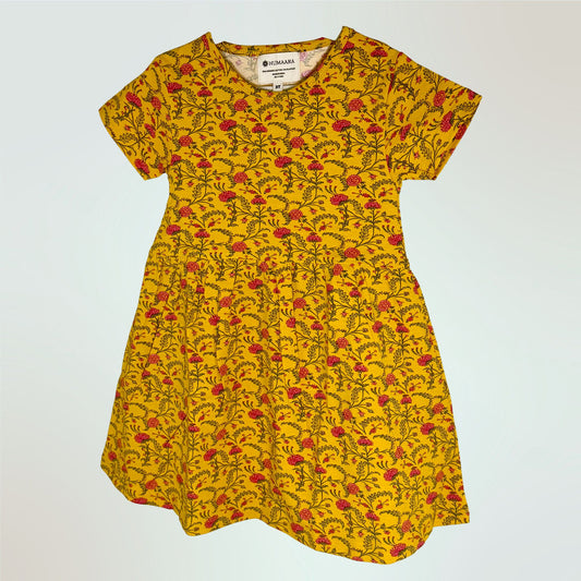 Toddler Short-Sleeve Cotton Dress | 18M, 2T, 3T | Basanti Sunshine Yellow