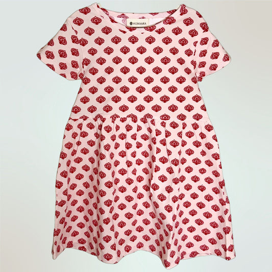 Toddler Short-Sleeve Cotton Dress | 18M, 2T, 3T | Gulabi Bloom in Red & Pink