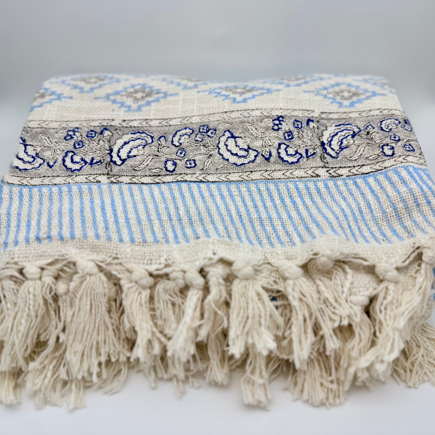 100% Cotton Handblock Printed Decorative Throw Blanket | 50" x 78"