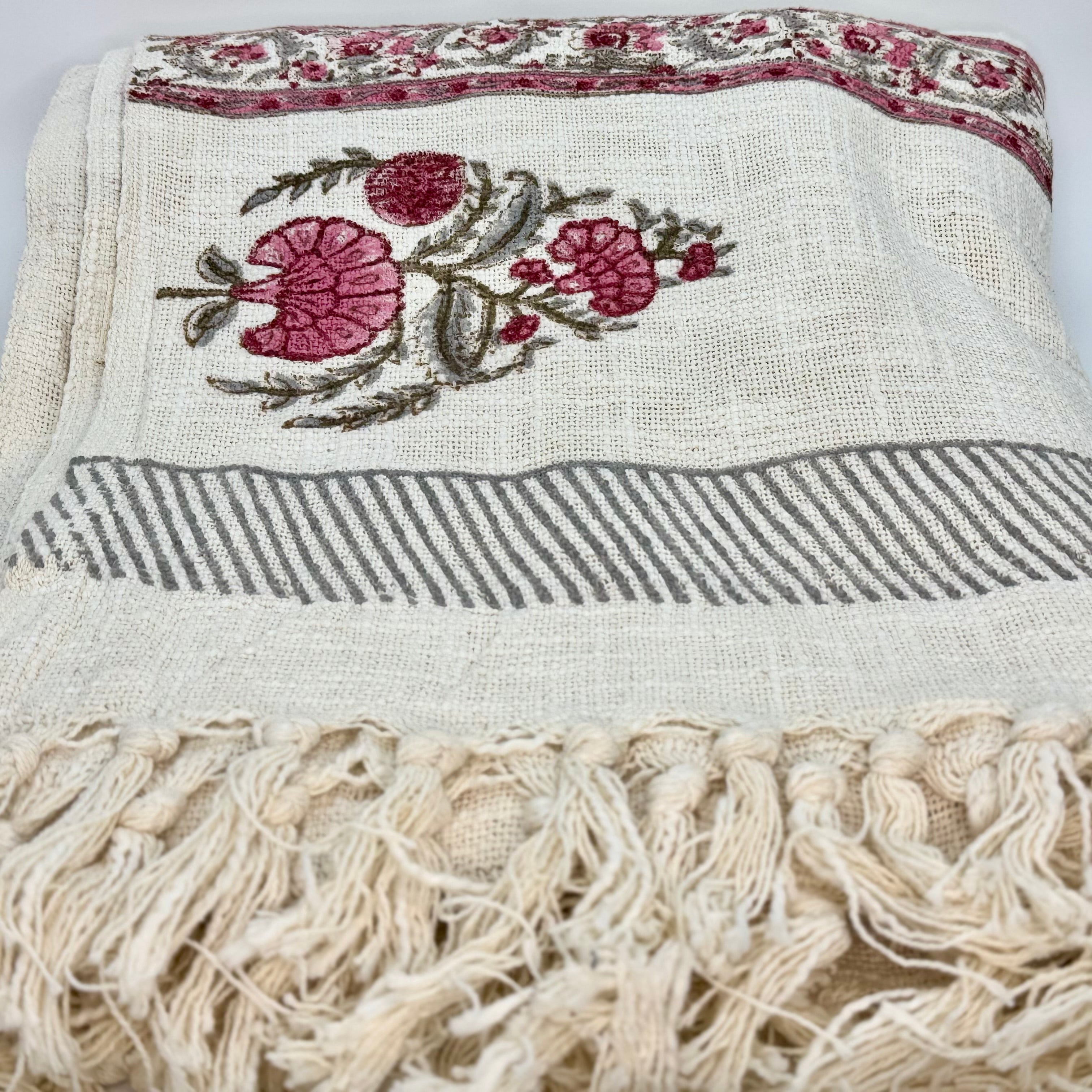 100% Cotton Handblock Printed Decorative Throw Blanket | 50