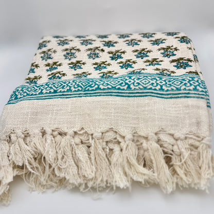 100% Cotton Handblock Printed Decorative Throw Blanket | 50" x 78"