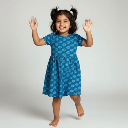 Toddler Organic Cotton Summer Dress | 18M, 2T, 3T | Neelam Paisley Blue