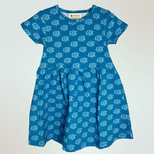 Toddler Short-Sleeve Cotton Dress | 18M, 2T, 3T | Neelam Paisley Blue