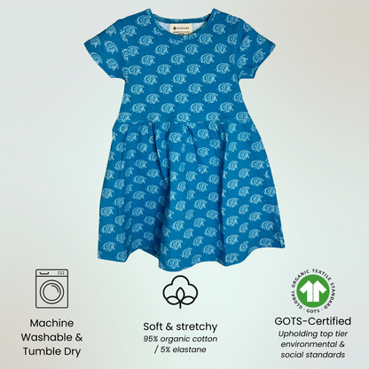 Toddler Short-Sleeve Cotton Dress | 18M, 2T, 3T | Neelam Paisley Blue