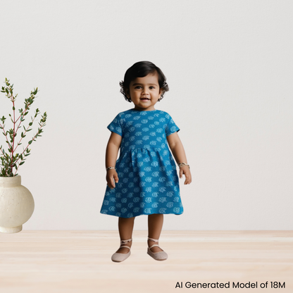 Toddler Short-Sleeve Cotton Dress | 18M, 2T, 3T | Neelam Paisley Blue